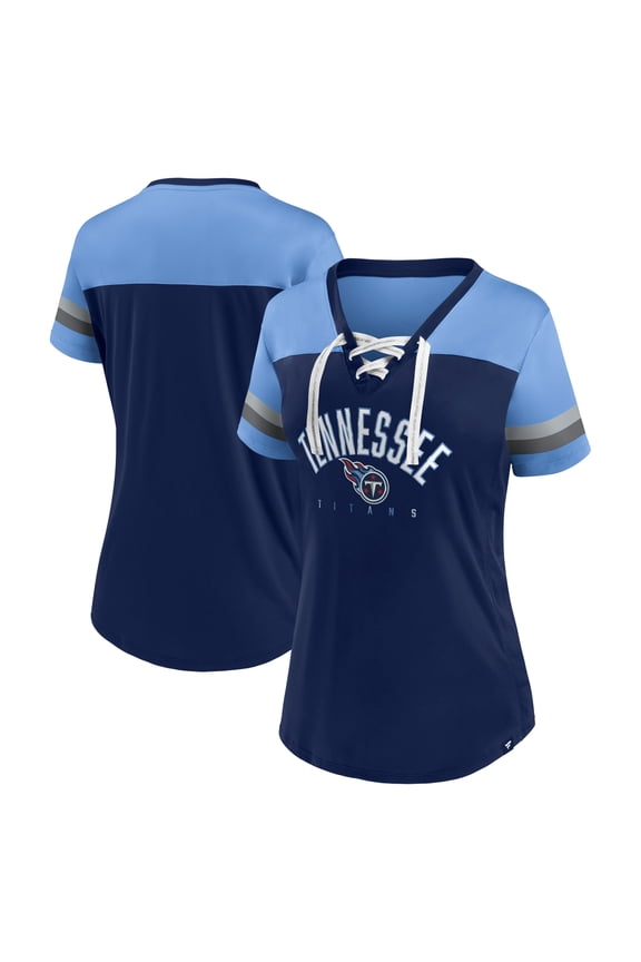 Women's Fanatics Navy/Light Blue Tennessee Titans Blitz & Glam Lace-Up V-Neck Jersey T-Shirt