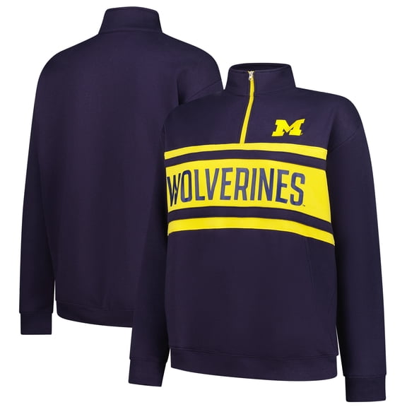 Women's Fanatics Navy/Maize Michigan Wolverines Plus Size Quarter-Zip Pullover