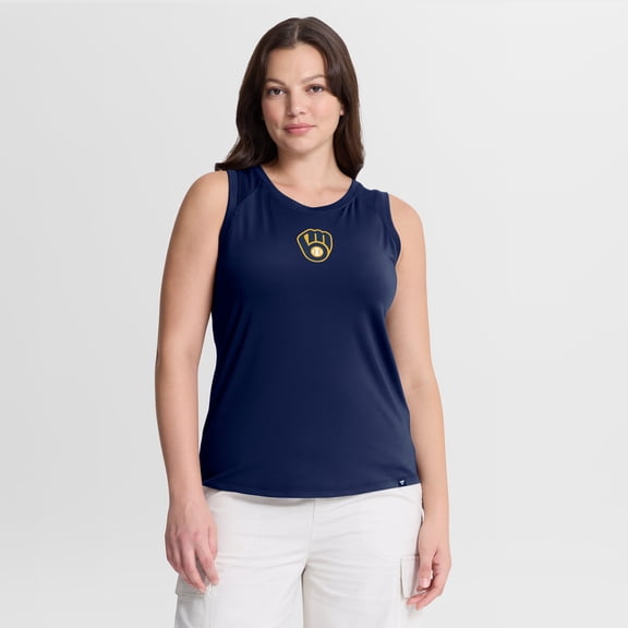 Women's Fanatics Navy Milwaukee Brewers Draped Mesh Back Performance Tank Top