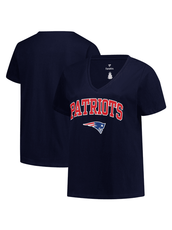 Women's Fanatics Navy New England Patriots Plus Size Arch Over Logo V-Neck T-Shirt