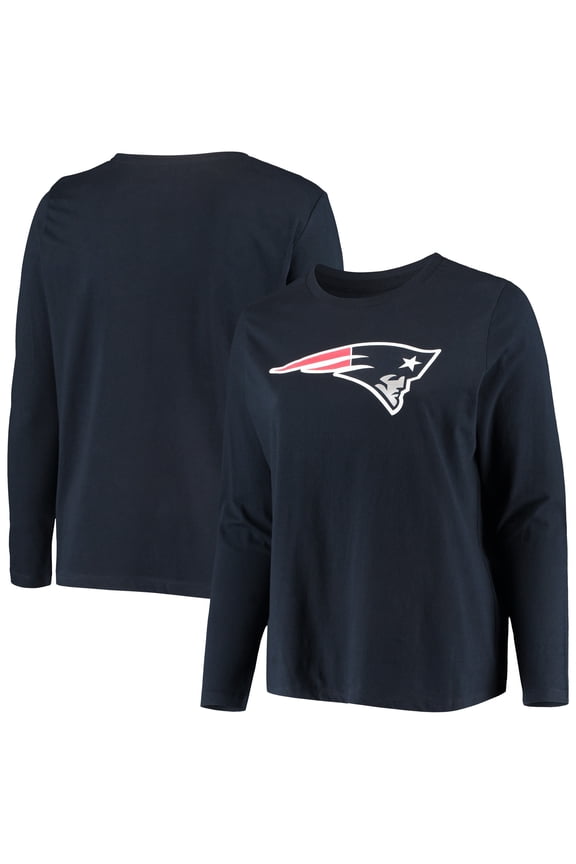 Women's Fanatics Navy New England Patriots Plus Size Primary Logo Long Sleeve Scoop Neck T-Shirt