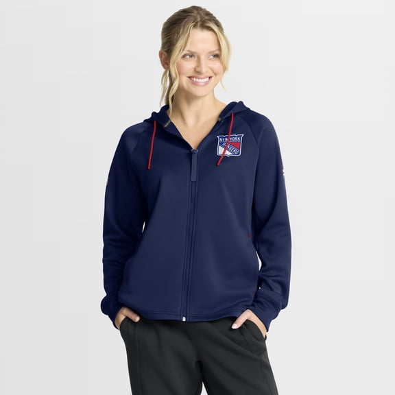 Women's Fanatics Navy New York Rangers Authentic Pro Rink Raglan Full-Zip Hoodie