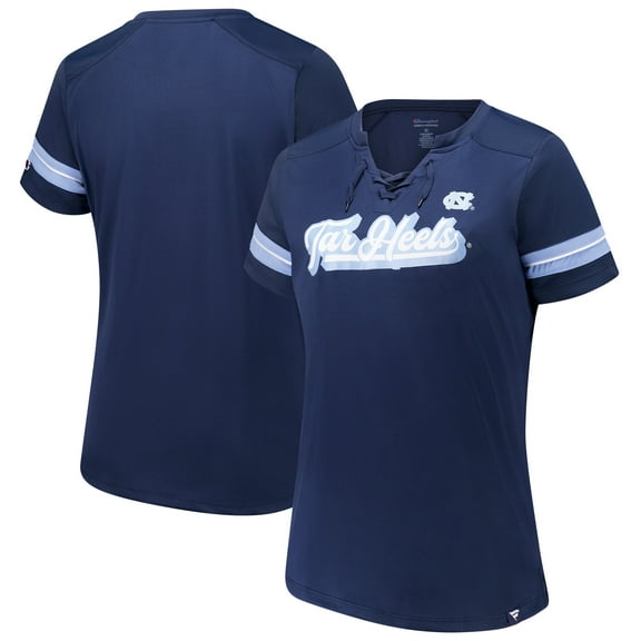 Women's Fanatics Navy North Carolina Tar Heels Plus Size Overtime Readiness Lace-Up T-Shirt