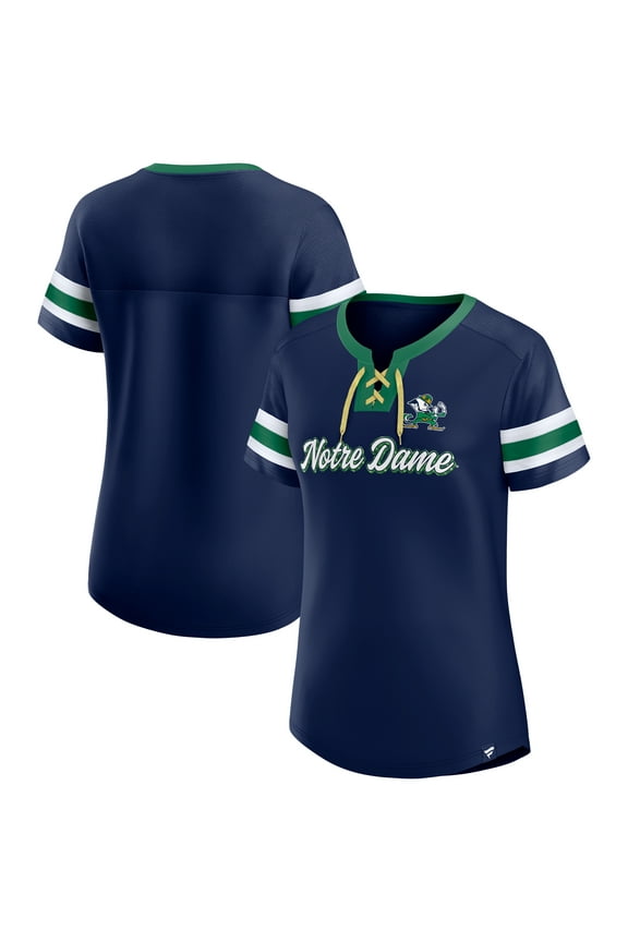 Women's Fanatics  Navy Notre Dame Fighting Irish Iconic Athena Lace-Up T-Shirt