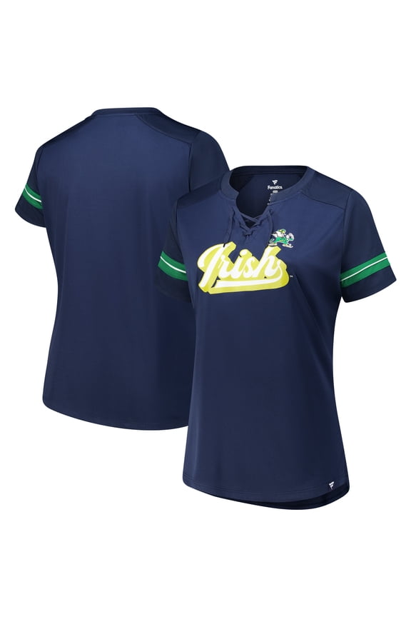 Women's Fanatics Navy Notre Dame Fighting Irish Plus Size Overtime Readiness Lace-Up T-Shirt