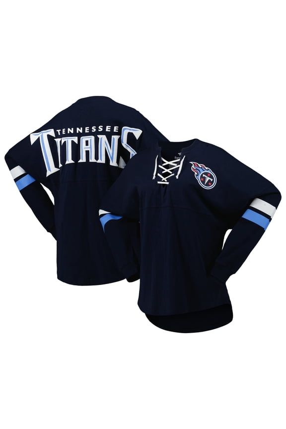 Women's Fanatics Navy Tennessee Titans Spirit Jersey Lace-Up V-Neck Long Sleeve T-Shirt