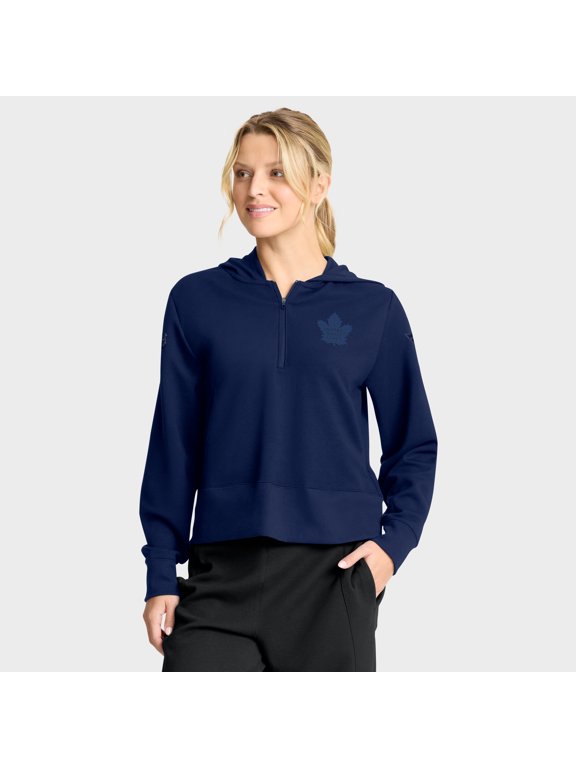 Women's Fanatics Navy Toronto Maple Leafs Authentic Pro Road Tri-Blend Quarter-Zip Hoodie