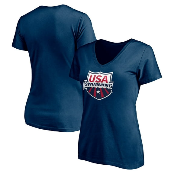 Women's Fanatics Navy USA Swimming Core Primary Logo V-Neck T-Shirt