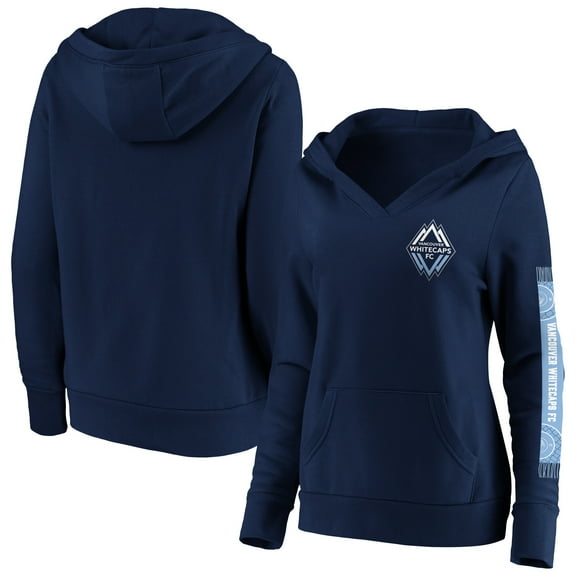 Women's-Fanatics  Navy Vancouver Whitecaps FC Fleece Scarf Sleeve V-Neck Pullover Hoodie