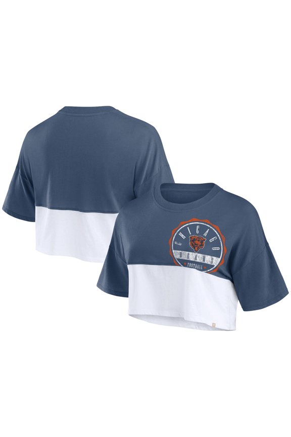 Women's Fanatics Navy/White Chicago Bears Boxy Color Split Cropped T-Shirt