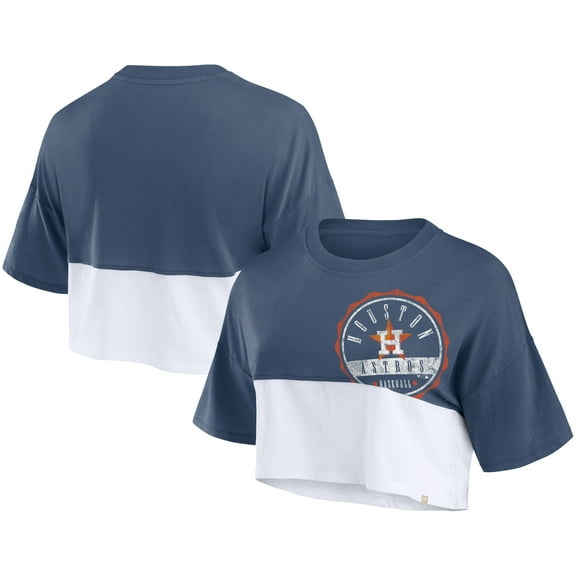 Women's Fanatics Navy/White Houston Astros Color Split Boxy Cropped T-Shirt