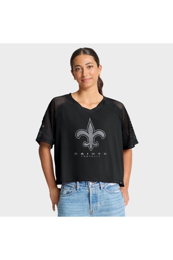 Women's Fanatics New Orleans Saints Oversized Raglan V-Neck Blackout Fashion Jersey