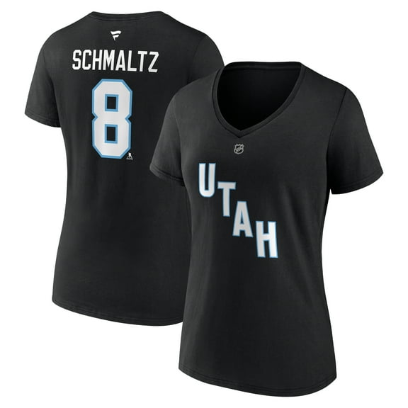 Women's Fanatics Nick Schmaltz Black Utah Mammoth Authentic Stack Name & Number V-Neck T-Shirt
