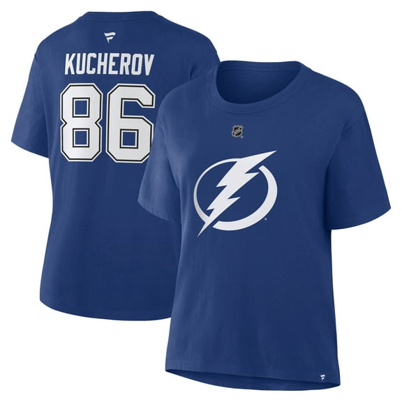 Women's Fanatics Nikita Kucherov Blue Tampa Bay Lightning Authentic Stack Name & Number T-Shirt