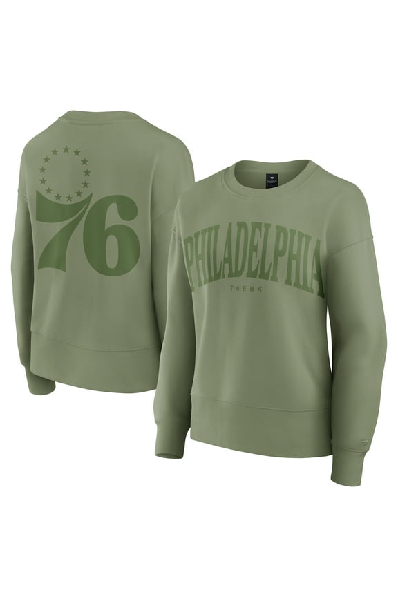 Women's Fanatics Olive Philadelphia 76ers Elements Flow Pullover Sweatshirt
