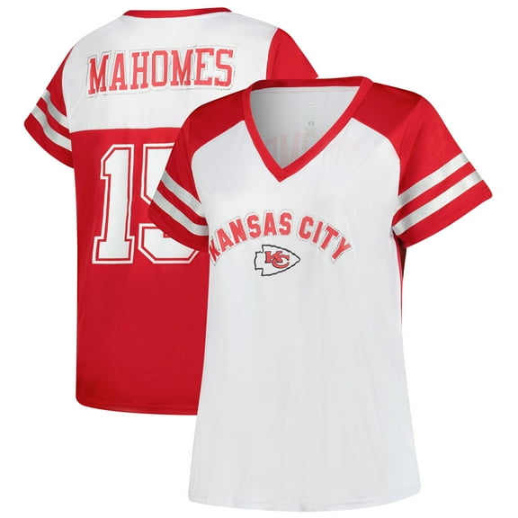 Women's Fanatics Patrick Mahomes White Kansas City Chiefs Plus Size Bling V-Neck T-Shirt