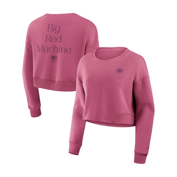 Women's Fanatics Pink Cincinnati Reds Studio Cropped Pullover Sweatshirt