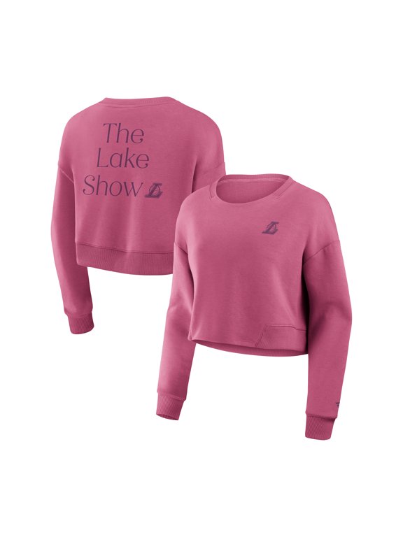 Women's Fanatics Pink Los Angeles Lakers Studio Tri-Blend Cropped Pullover Sweatshirt