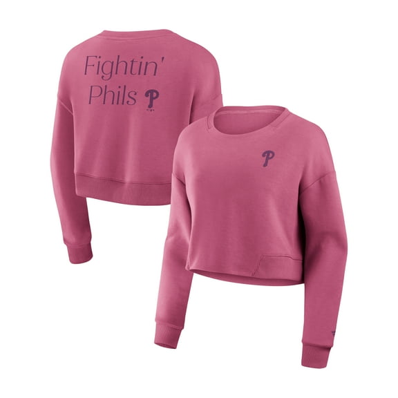 Women's Fanatics Pink Philadelphia Phillies Studio Cropped Pullover Sweatshirt
