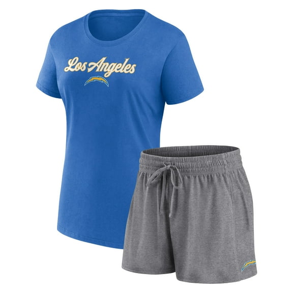 Women's Fanatics Powder Blue/Heather Charcoal Los Angeles Chargers Script T-Shirt & Shorts Lounge Set