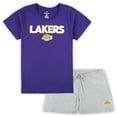 thumbnail image 1 of Women's Fanatics Purple/Heather Gray Los Angeles Lakers Plus Size T-Shirt & Shorts Combo Set, 1 of 3