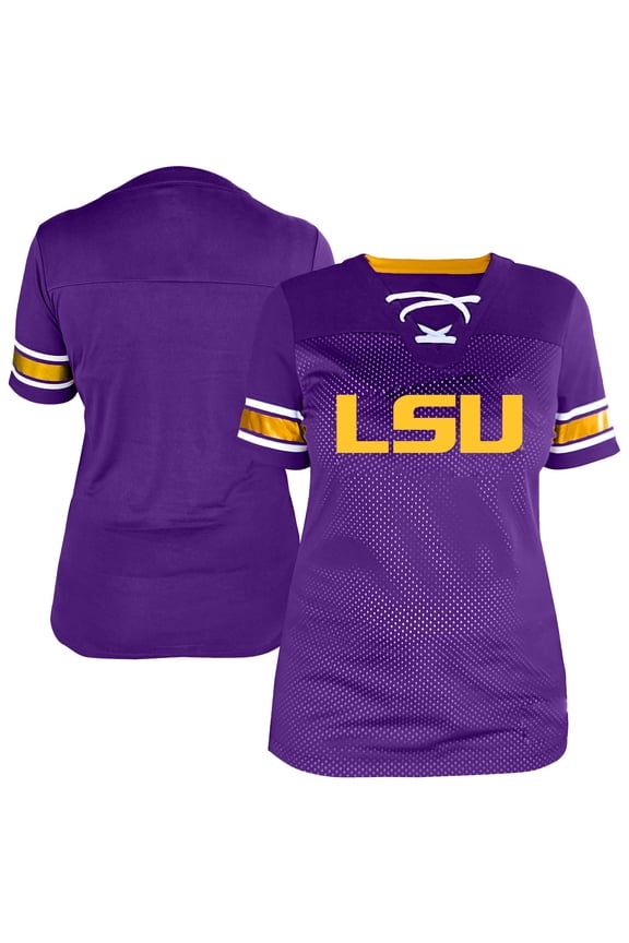 Women's Fanatics Purple LSU Tigers Plus Size Mesh Overlay Lace-Up Jersey T-Shirt