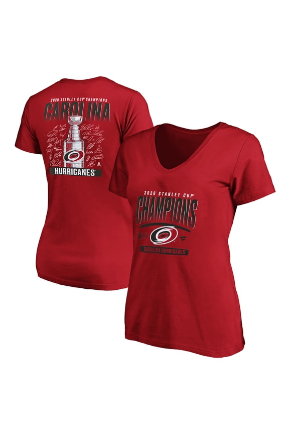 Women's Fanatics Red Carolina Hurricanes 2026 Stanley Cup Champions Plus Size Signature Roster V-Neck T-Shirt