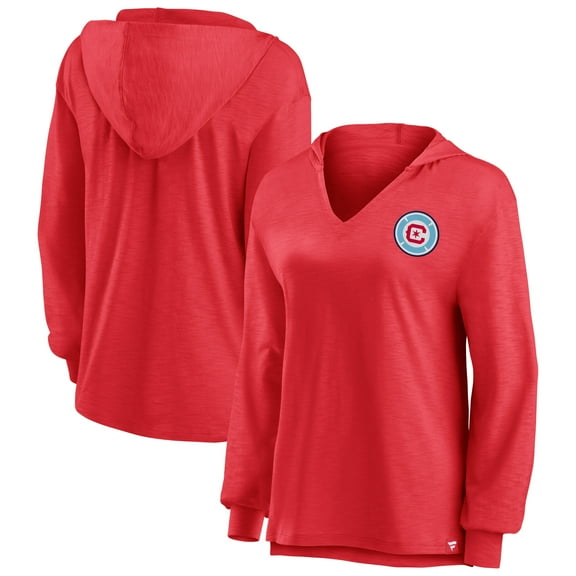 Women's Fanatics Red Chicago Fire Iconic Slub Lightweight V-Neck Pullover Hoodie