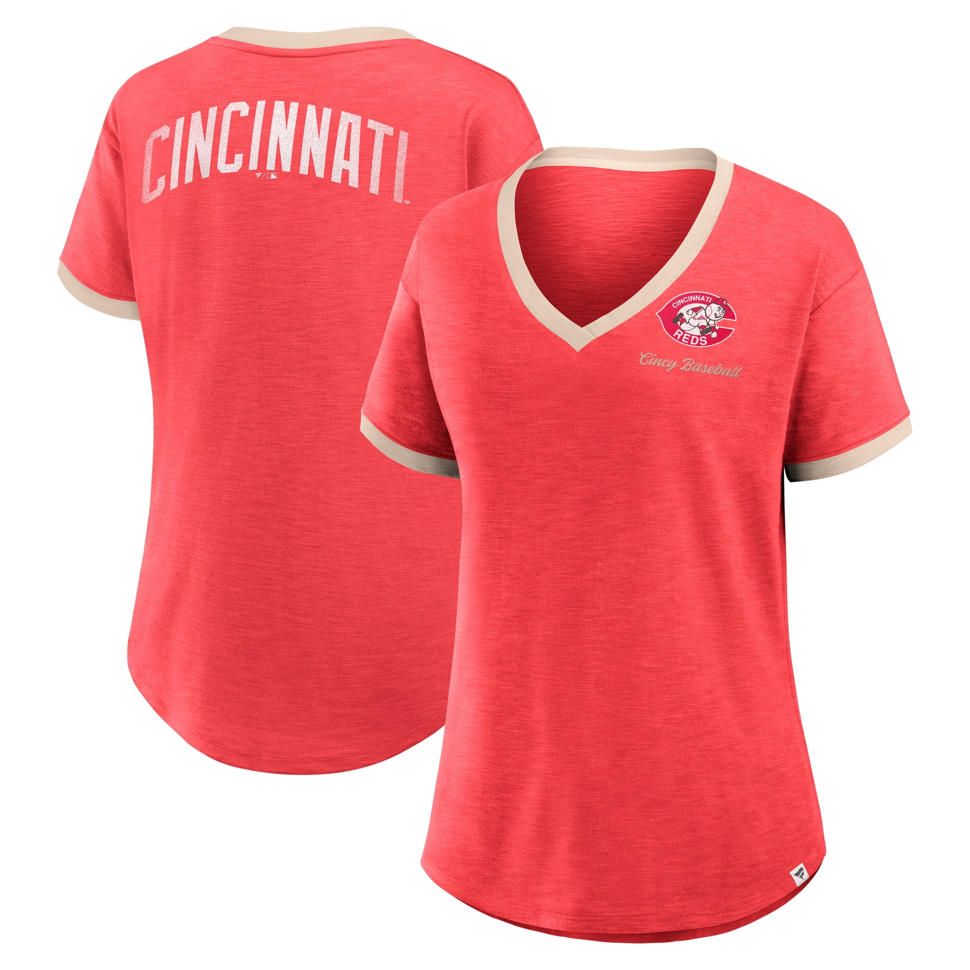 Women's Fanatics Red Cincinnati Reds Binge Worthy Stadium Slub V-Neck T ...