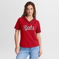 thumbnail image 1 of Women's Fanatics Red Cincinnati Reds Diva Race Ahead Raglan V-Neck T-Shirt, 1 of 5