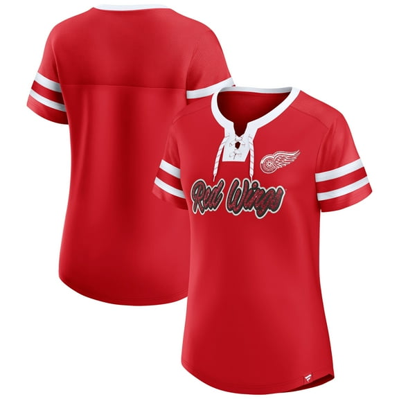 Women's Fanatics Red Detroit Red Wings Iconic Athena Lace-Up T-Shirt