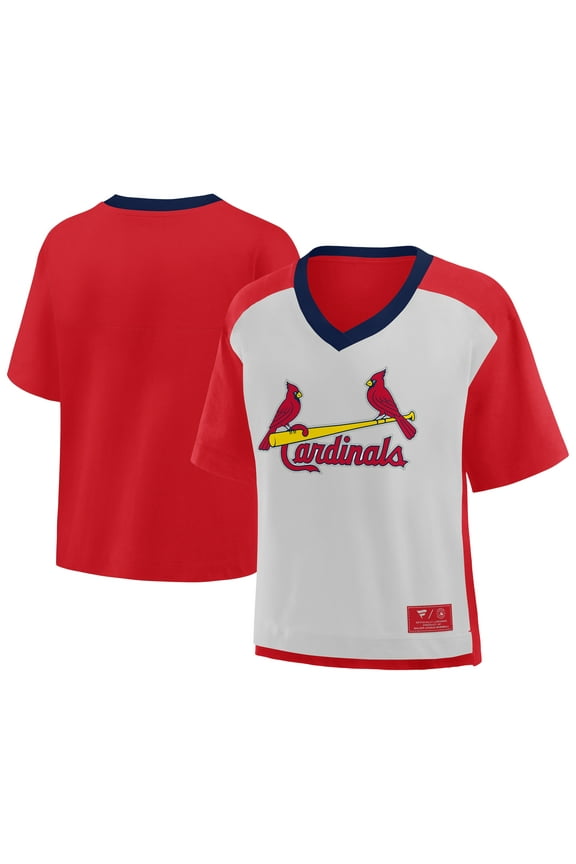 Women's Fanatics Red/Graphite St. Louis Cardinals Oversized Race To Win V-Neck T-Shirt