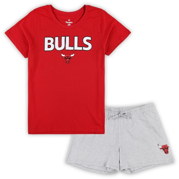 Women's Fanatics Red/Heather Gray Chicago Bulls Plus Size T-Shirt & Shorts Combo Set