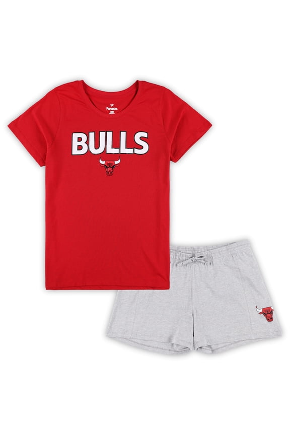 Women's Fanatics Red/Heather Gray Chicago Bulls Plus Size T-Shirt & Shorts Combo Set