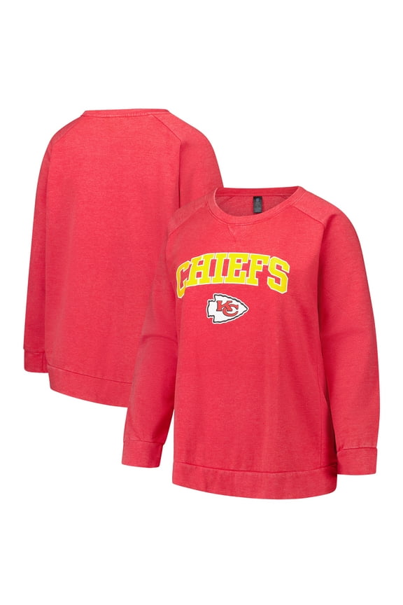 Women's Profile Red Kansas City Chiefs Plus Size Acid Wash Raglan Sweatshirt