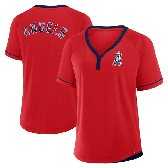 Women's Fanatics Red Los Angeles Angels League Diva Star Raglan V-Neck T-Shirt