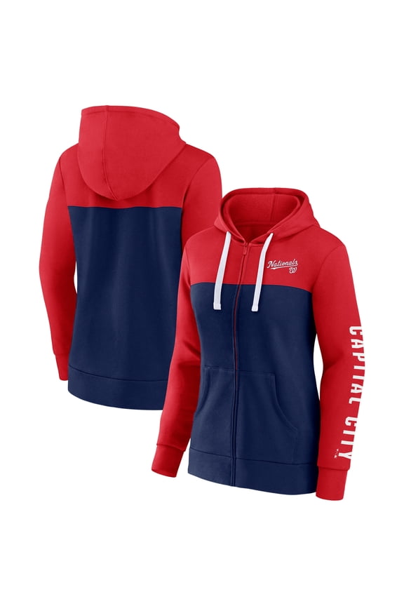 Women's Fanatics Red/Navy Washington Nationals Take The Field Colorblocked Hoodie Full-Zip Jacket