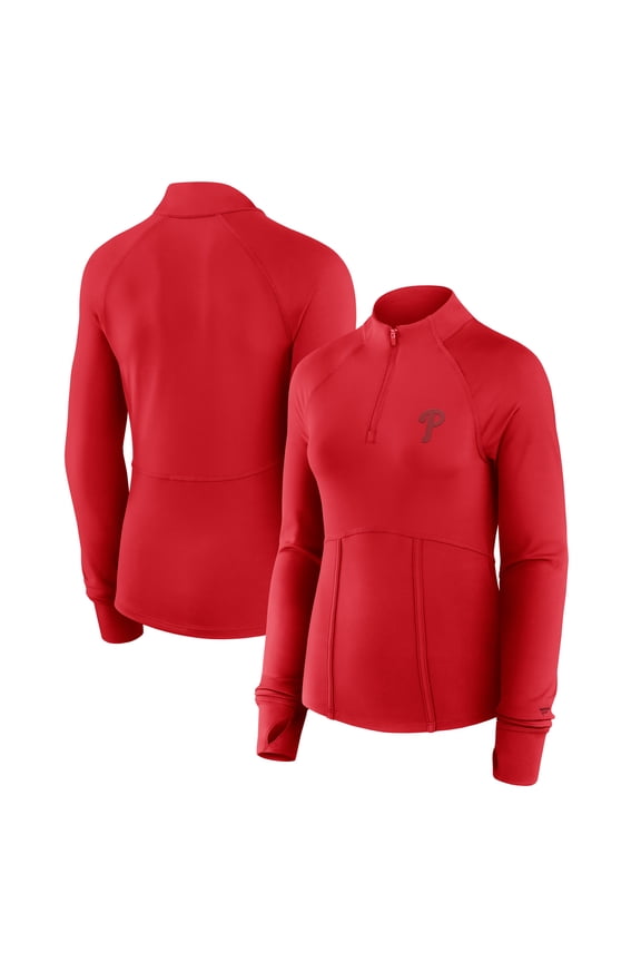 Women's Fanatics Red Philadelphia Phillies Elements Raglan Tri-Blend Quarter-Zip Top