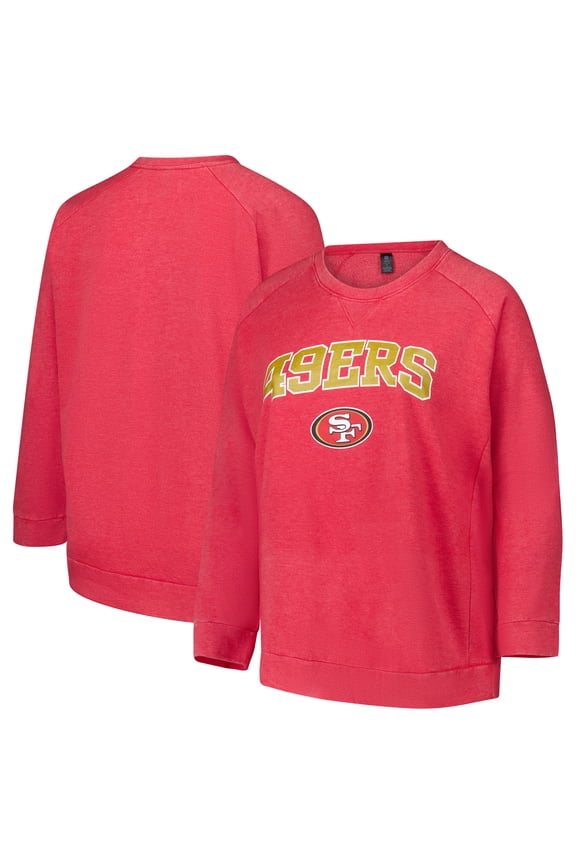 Women's Profile Red San Francisco 49ers Plus Size Acid Wash Raglan Sweatshirt