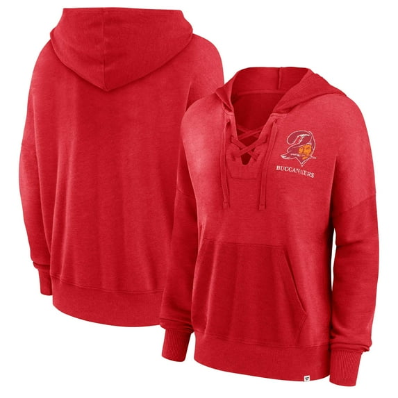 Women's Fanatics Red Tampa Bay Buccaneers Heritage Snow Wash French Terry Lace-Up-Pullover Hoodie