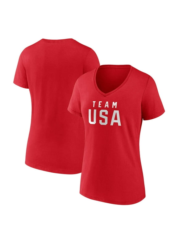 Women's Fanatics Red Team USA Wordmark V-Neck T-Shirt