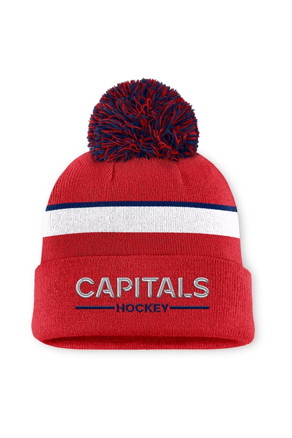 Women's Fanatics Red Washington Capitals Authentic Pro Rink Cuffed Knit Hat with Pom