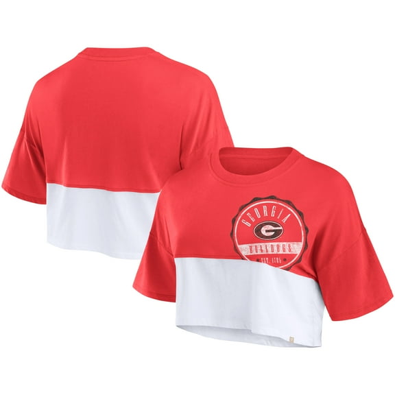 Women's Fanatics Red/White Georgia Bulldogs Oversized Badge Colorblock Cropped T-Shirt