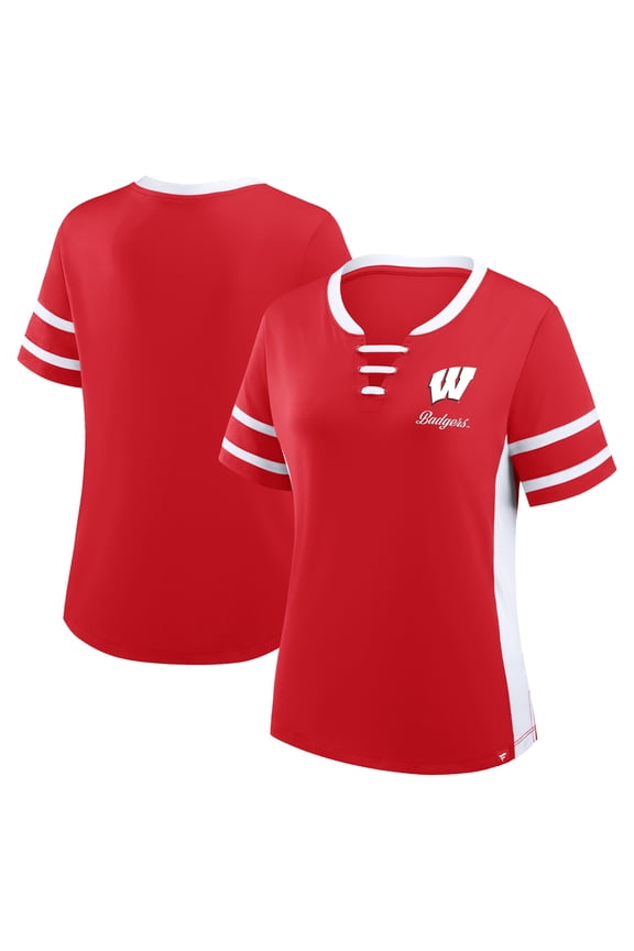 Women's Fanatics Red/White Wisconsin Badgers Be Fearless Athena Lace-Up T-Shirt