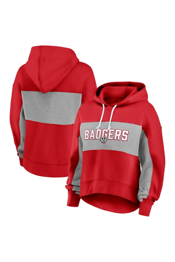 Women's Fanatics Red Wisconsin Badgers Filled Stat Sheet Pullover Hoodie