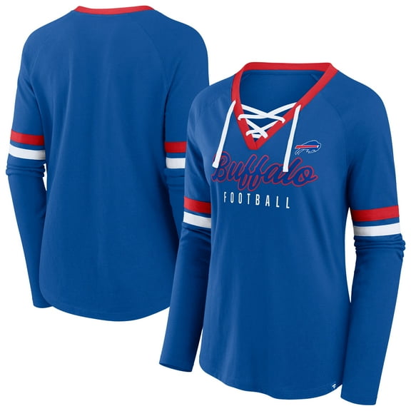 Women's Fanatics Royal Buffalo Bills Plus Size Won & Done Lace-Up V-Neck Long Sleeve T-Shirt