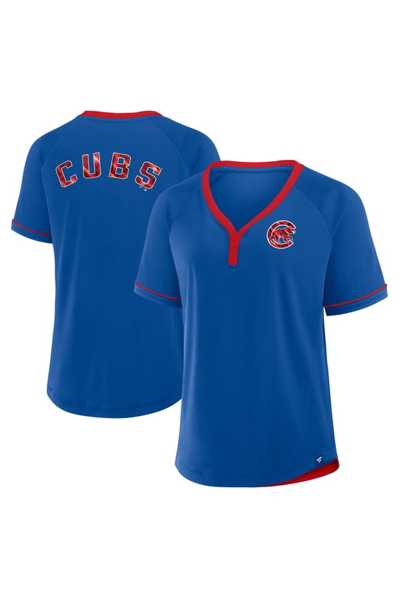 Women's Fanatics Royal Chicago Cubs League Diva Star Raglan V-Neck T-Shirt