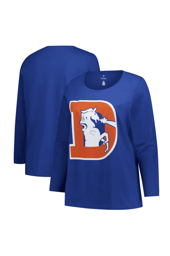 Women's Fanatics  Royal Denver Broncos Plus Size Primary Logo Long Sleeve Scoop Neck T-Shirt