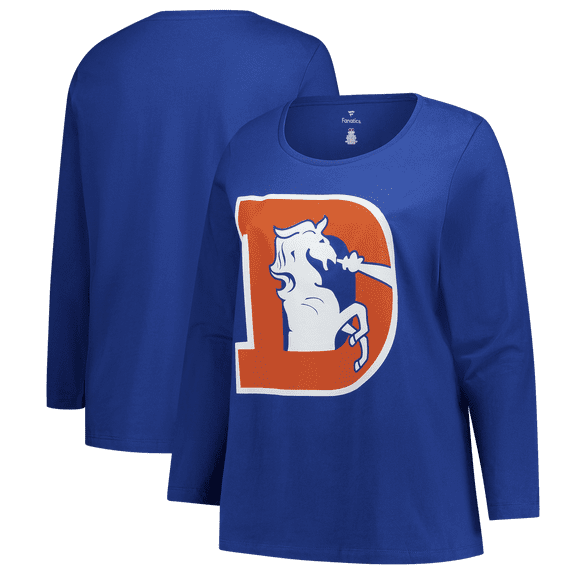 Women's Fanatics Royal Denver Broncos Plus Size Primary Logo Long Sleeve Scoop Neck T-Shirt