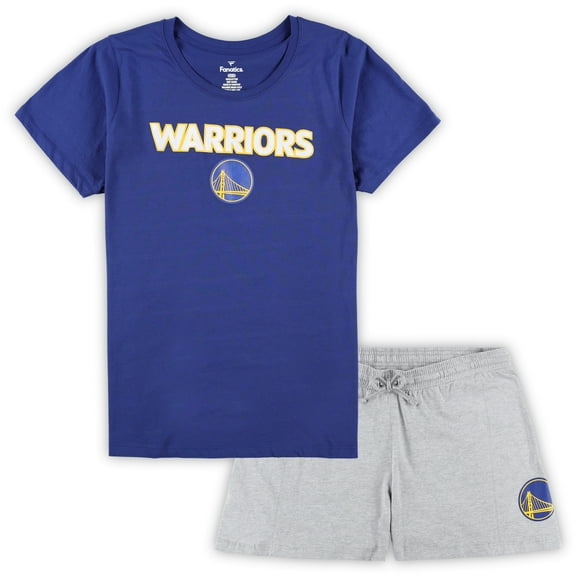 Women's Fanatics Royal/Heather Gray Golden State Warriors Plus Size T-Shirt & Shorts Combo Set